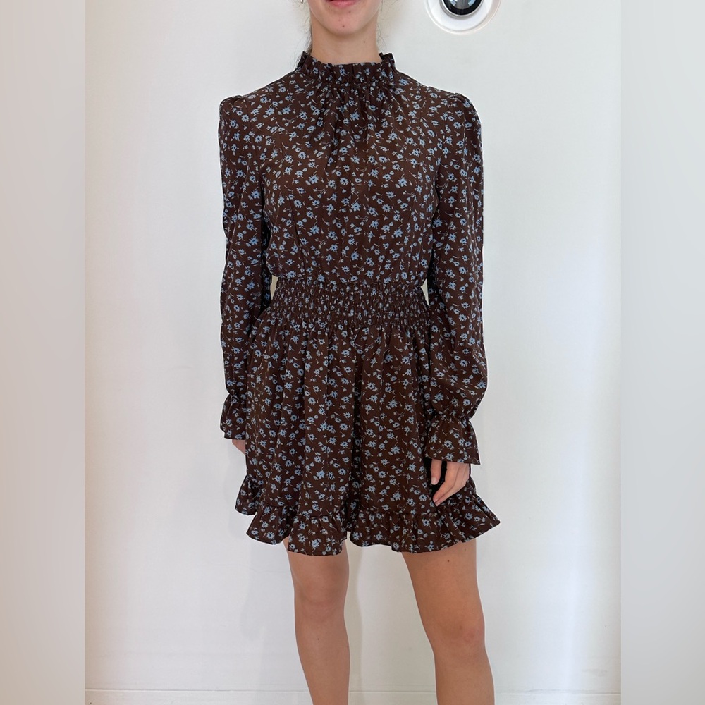 Nasty Gal Brown Floral Long Sleeve Dress Size 0